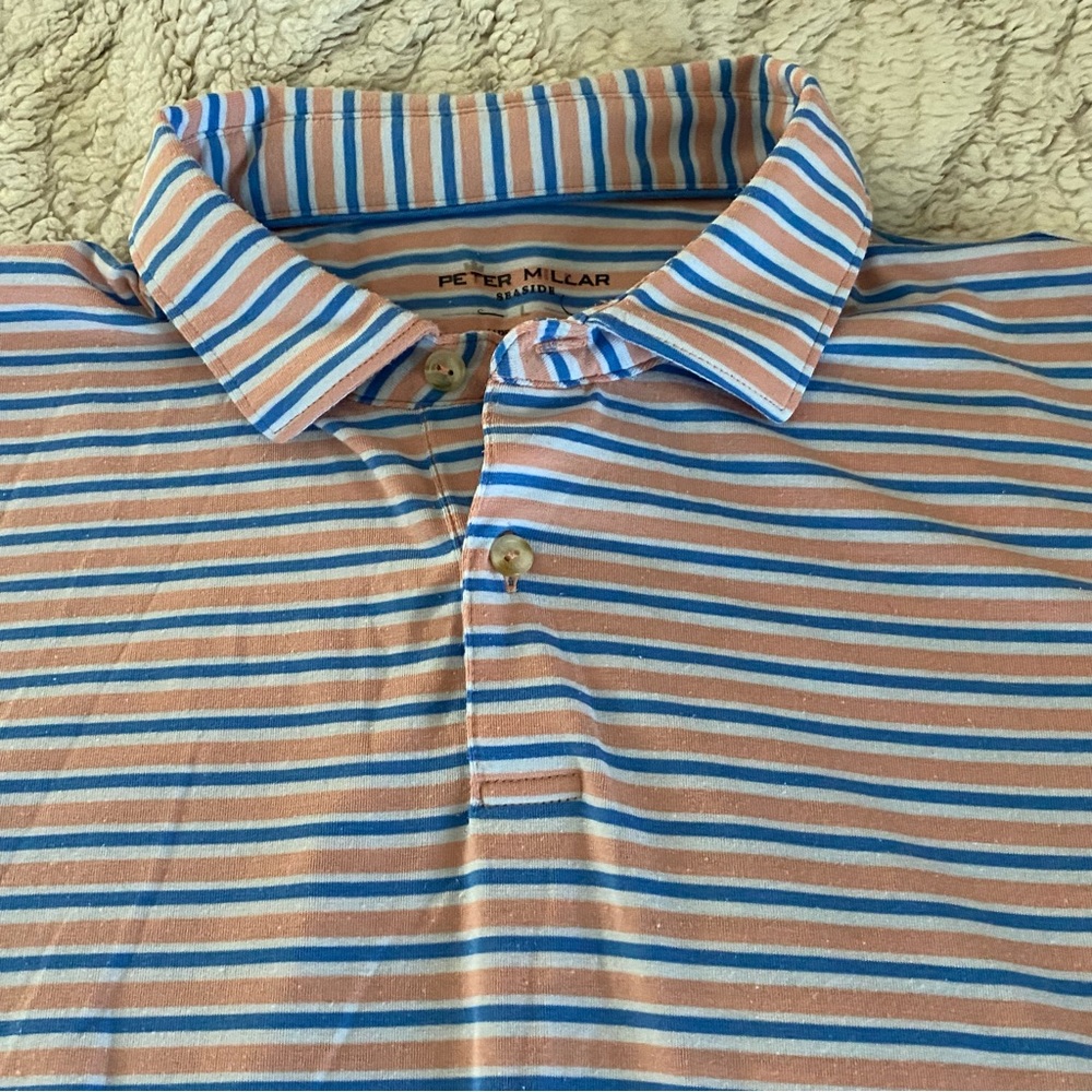 Peter Millar Seaside Polo Striped Shirt Size Large